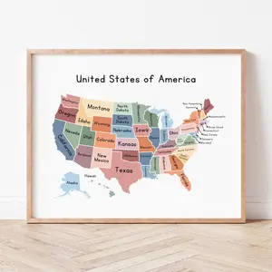 United States Map Educational Poster Printable Classroom Wall Decor Kids Wall Art Homeschool Pre-School Montessori Playroom Wall Decor