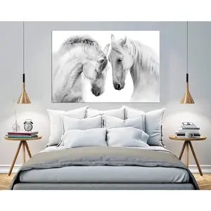 Horse canvas print White Horses Wall Art Horse Couple wall decor Animal art Horse print Horse canvas art Living Room decor Large wall art Artistic Artwork Cotton Matte Minimalist posters