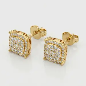 Iced Out Square Stud Earrings for Men Women Sparkling AAAAA CZ Hip Hop Bling Earrings Gold Tone Square Halo Studs Jewelry Birthday Mother's Day Christmas Anniversary Valentines Gift for Boyfriend Girlfriend Unisex