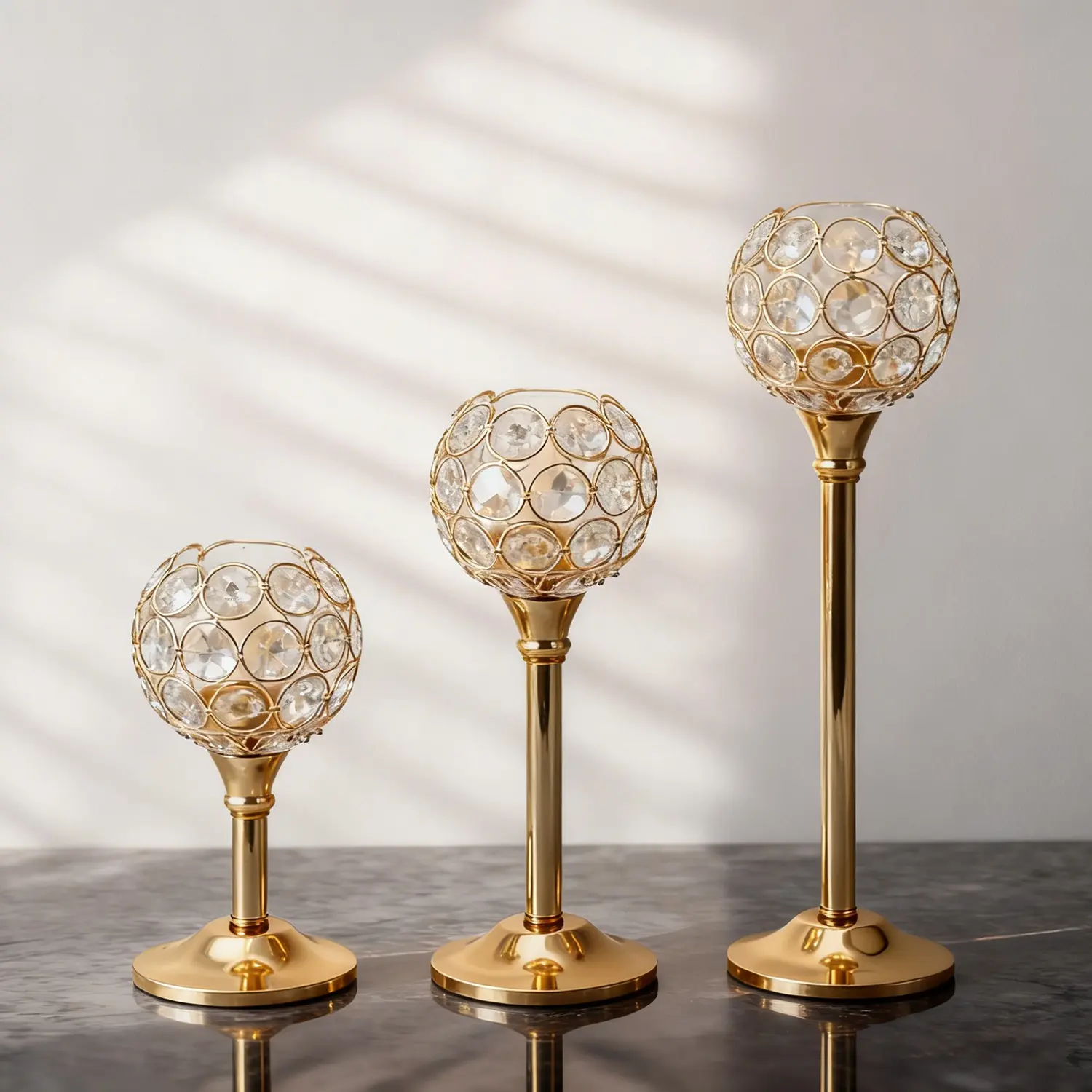 Set of 3 Rose Gold/Silver Crystal Candle Holders, Candle Holder Centerpieces for Weddings, Parties & Events, Home & Dining Table Decor, Metal Candle Holder (Candles Not Included)