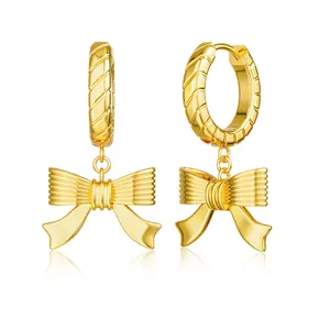 Tewiky  Gold Layered Earrings for Women Trendy Bow Hoops Simple Twist Huggie Dainty Cubic Zirconia Jewelry