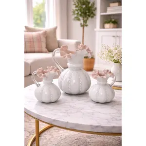 White Pink Glass Vase Pitcher Set - Translucent White Finish, Dual-Purpose Design for Flowers & Water, Premium Glass Construction, Sophisticated Home Decor