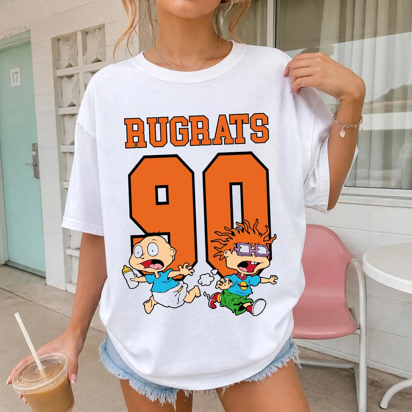 Rugrats 90 Shirt | Tommy and Chuckie Varsity Jersey Tee | 90s Nickelodeon Vintage Cartoon Oversized Shirt Women