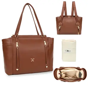 Miss Fong Tote Bag, Large Capacity Functional Mommy Tote Diaper Bag Hospital Bag Travel Bag Backpack with 12 Pockets, a Changing Pad, and Stroller Straps, Laptop Compartment, Carry Luggage, Holiday Gift