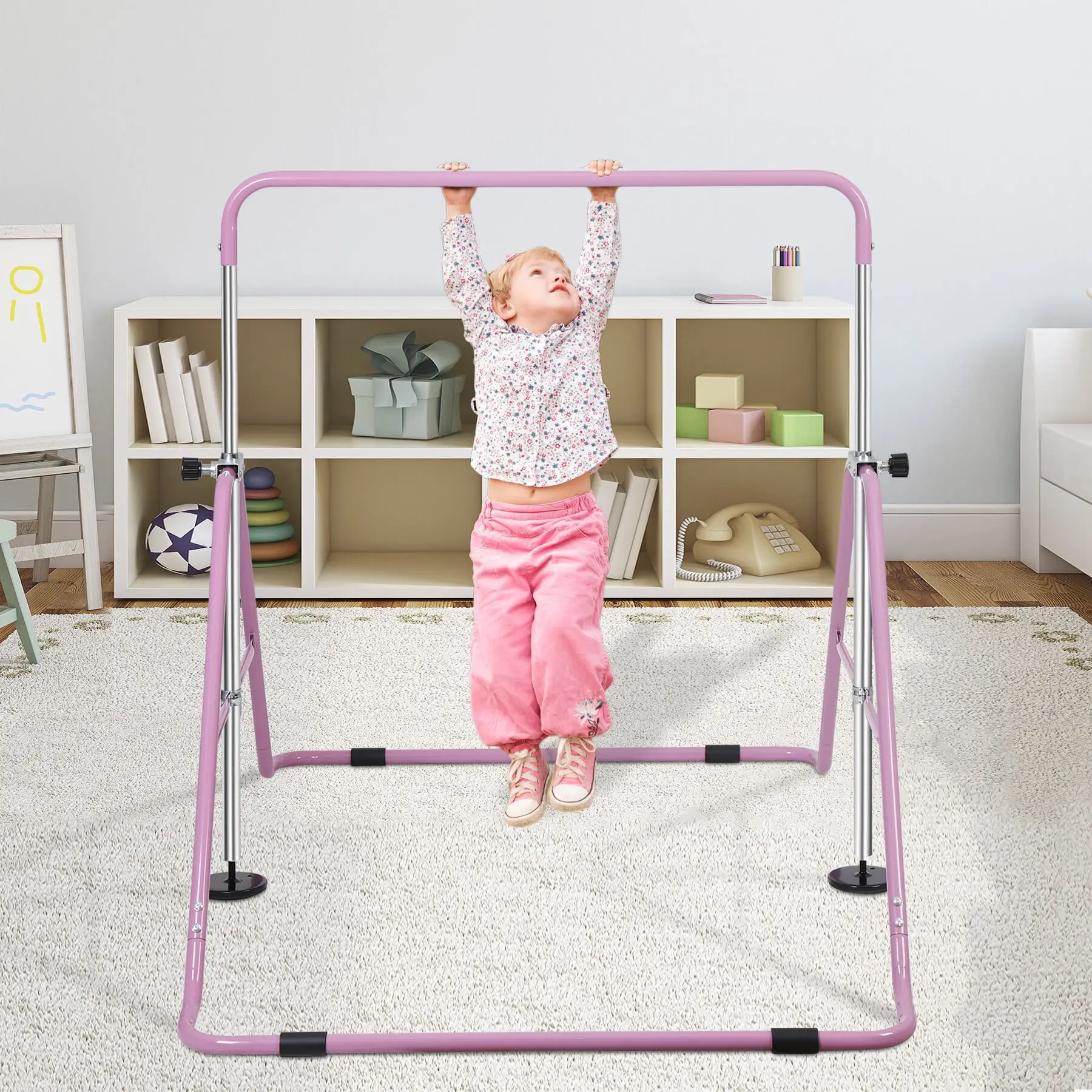 Segawe Folding Kids Gymnastics Bar - Steel Frame, Adjustable Height, Triangle Base Horizontal Training Equipment for Home, Kids Toys, Girl Stuff,summerwins,father'sdaygifts,campingessentials,campinggear