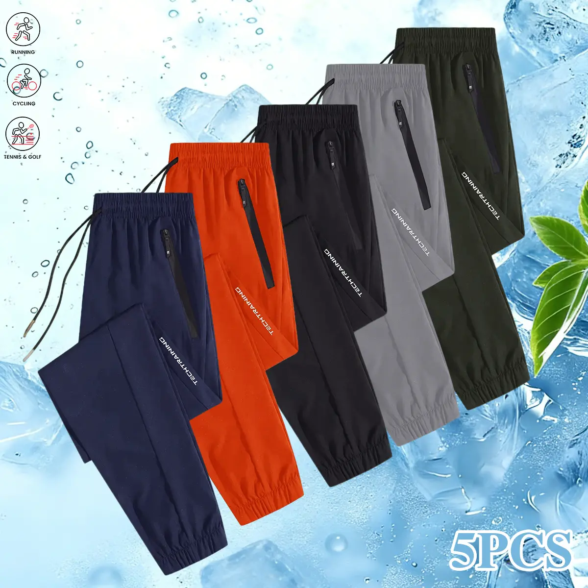 Men's Ice Silk Joggers - Breathable Mid-Elastic Fabric, Elastic Waistband Design, Straight-Leg with Pockets - Solid Color Outdoor Casual Sports Pants, Machine Washable, Comfort Fit, Versatile Style, Durable Material, Perfect for Gym Enthusiasts, Athletic,