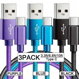 3-Pack USB-C Super Fast Charging Cable Set, Nylon Braided Durable Design, Compatible with Samsung Galaxy S25/s24/s23 Series & More Devices