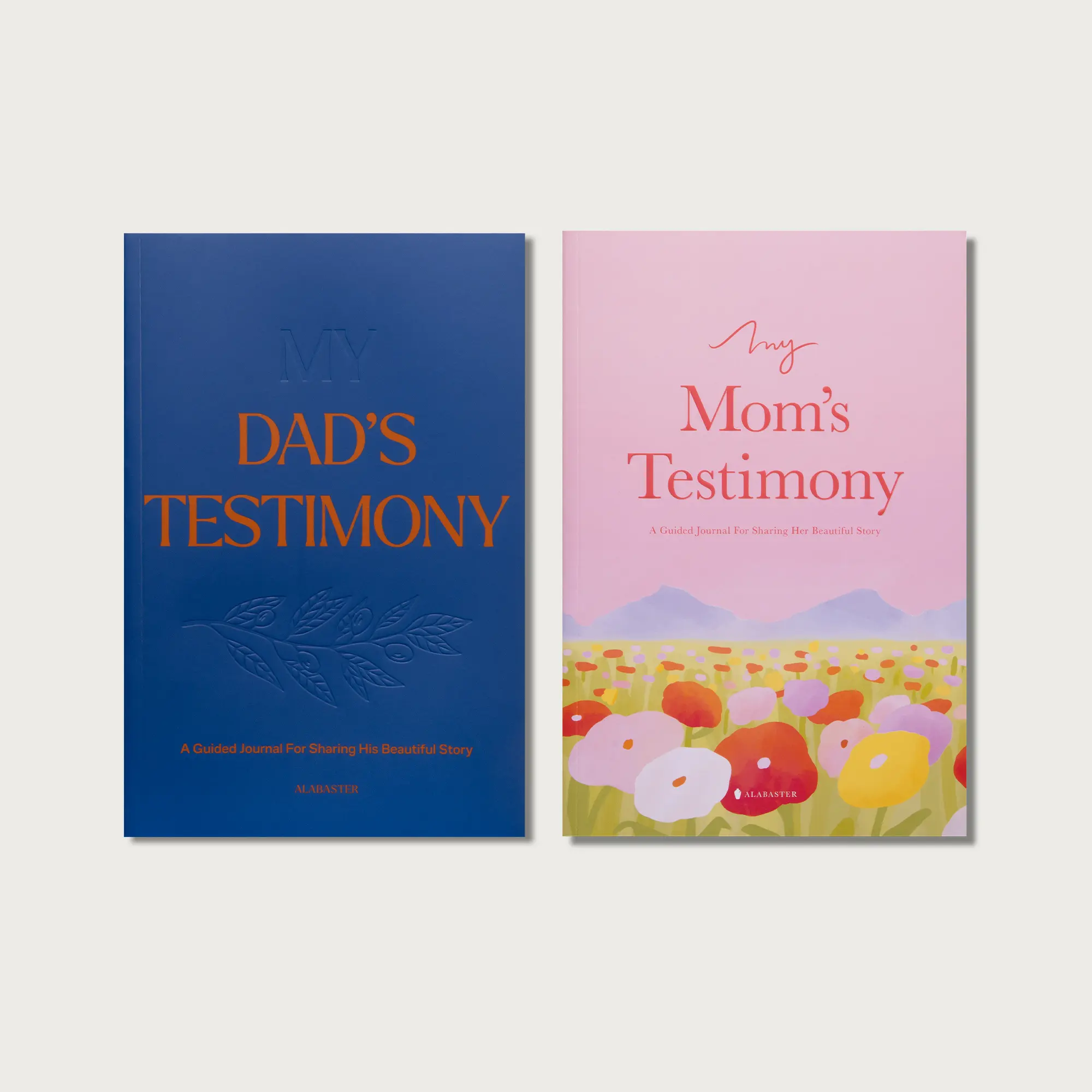 Alabaster My Mom and Dad’s Testimony 2-Book Bundle Set - Hardcover & Regular Softcover Guided Journals, 128 Pages Each, English Abridged Versions, Beautiful Gift for Anniversaries, Guided Journal, Family Milestones