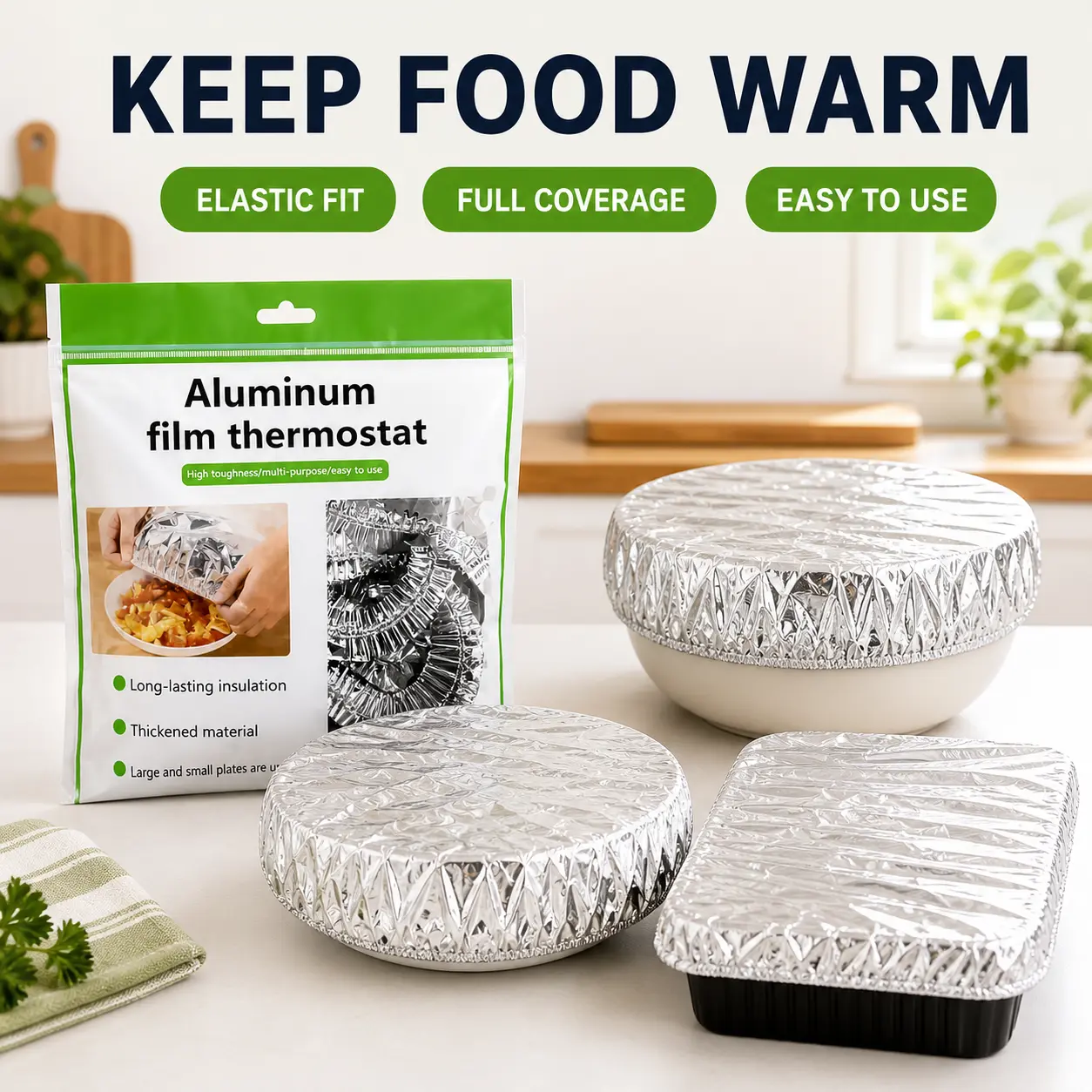 50PCS Elastic Edge Aluminum Foil Food Covers, Stretch-Fit Disposable Heat-Retentive Cookware Accessories for Bowls, Plates, Home/Picnic Use