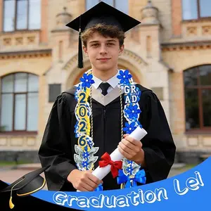 21Pcs 2026 Graduation Leis for Women Men 50 Inch Double Braided Money Lei with Satin Ribbon Flowers Blue Yellow White Class of 2026 Grad Party Supplies & Gifts Decoration kids learning materials