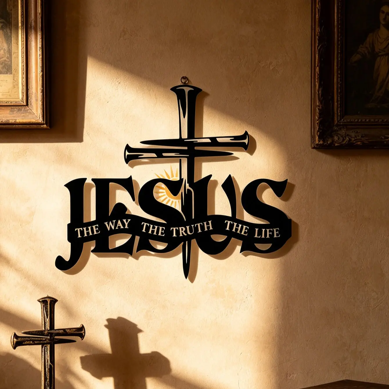 Jesus & Cross Design Wall Art, 1 Count Metal Wall Decor, Christian Home Decor, Wall Hanging Decor for Living Room Bedroom, Room Decor, Home Decor, Religious, Gift, Durable, Ornaments, Religious Decorations