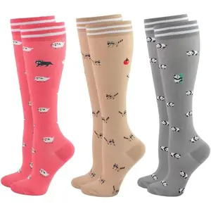 Women's Cute Animal Compression Socks - Wide Calf Knee High, 3 Pairs - for Travel, Nursing, Compression Socks Women