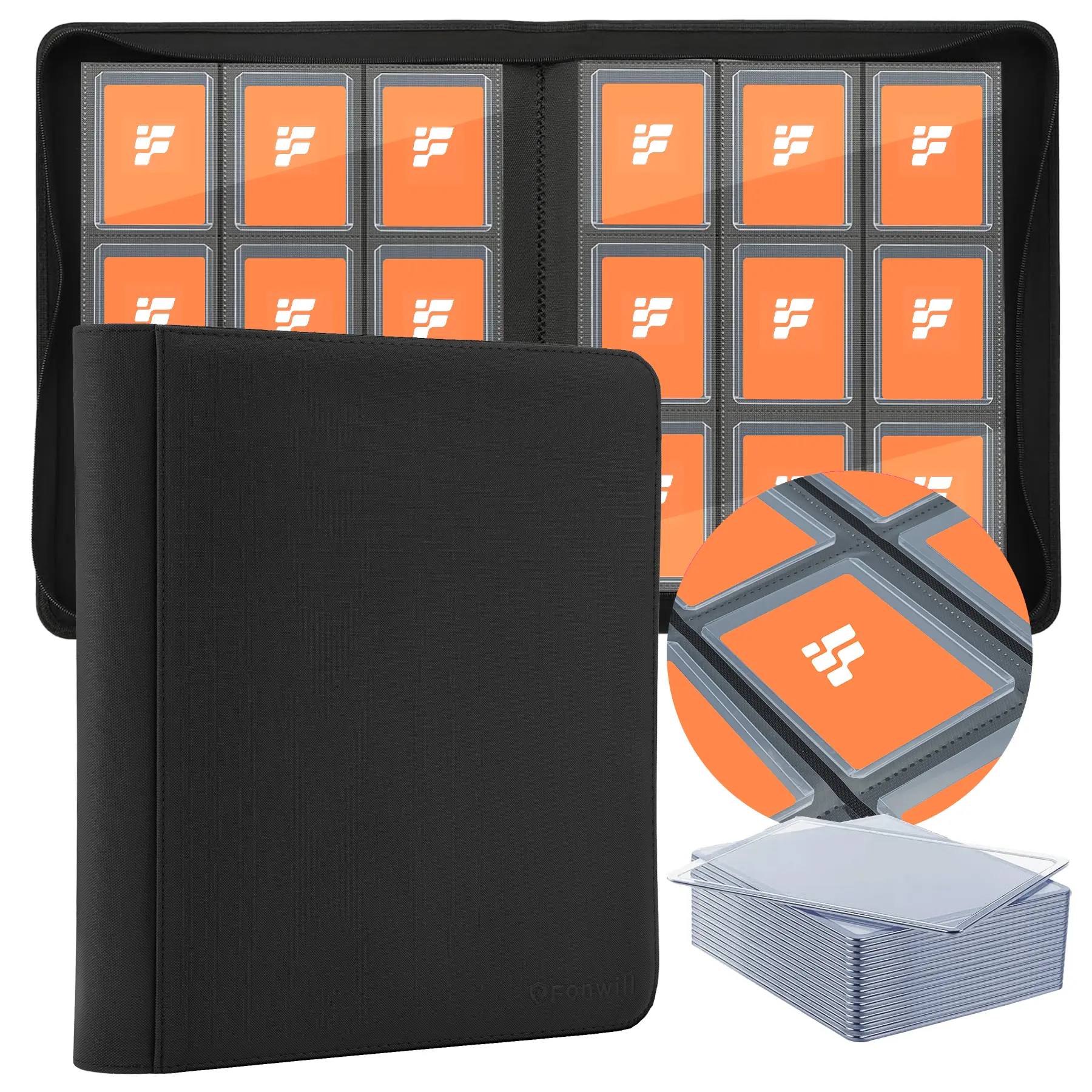 Fonwill Unisex PU Leather Toploader Card Binder - 9-Pocket, 3x4 Display Window Storage Holder for PTCG, MTG Photocards, Collecting, Kids' Gift
