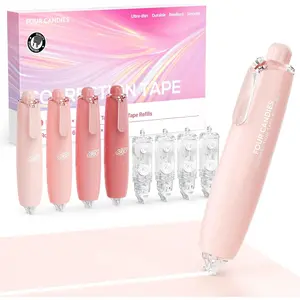 Refillable Retractable White Correction Tape 4PCS Smooth White Pull-Out Tape with 4 Extra Refills, Easy to Use Applicator for Instant Corrections for Office School Supplies (Pink)
