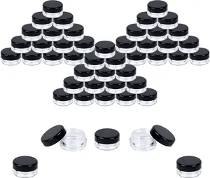 Houseables Sample Containers, Lip Balm Containers, Sample Jars, Mini Jars with Lids, Small, Empty for Makeup, Powder, Gloss, Cosmetic, Tiny, Chapstick, Dab, Wax, Scrub, Little, Plastic, 3 Gram, 50 PK