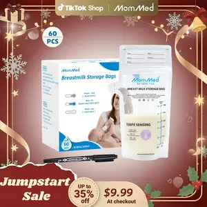 MomMed Breastmilk Storage Bag, Disposable Milk Storage Bag, Temp-Sensing Color Change, 6 OZ Milk Bag Self Standing for Breastfeeding and Baby Bottle Feeding, Milk Freezer Bags for Long Term Breastfeeding Storage, Nursing Essentials Hygienically Pre-Sealed
