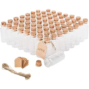 64PCS Cork Stoppers Glass Bottles, DIY Decoration Small Tiny Glass Jars Favors,Mini Vials Cork,10ml Storage Container for Art Crafts for Wedding Party Supplies