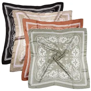 Elegant Silk Head Scarf VL9549 - 27.5 Inches Vintage Bandanas Satin Hair Scarf Silk Wrap Neck Square Scarves Versatile Use Premium Material Stylish Bandana Perfect Gift