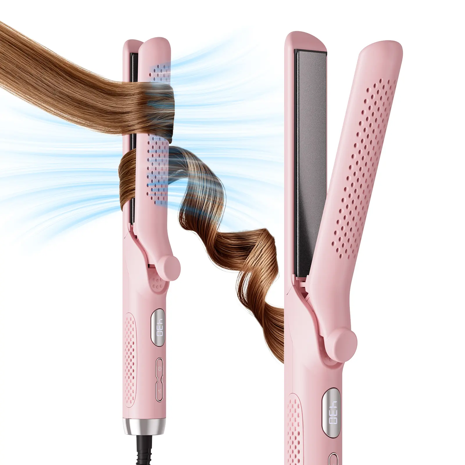 BABONIR Plug-Powered 2-in-1 Airflow Styler - Ceramic Negative Ion Curling Iron & Straightener, 360° Cool Air Setting, Anti-Scald ABS Plastic Tool for All Hair Types, 1-Pass Long-Lasting Curls & Mermaid Waves