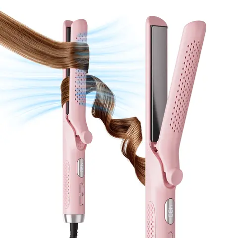 BABONIR Plug-Powered Ceramic Ionic Styler - 2-in-1 Airstyler Curlers & Straighteners, Negative Ions, 360° Cool Air Setting, Anti-Scald ABS Plastic, 1-Pass Long-Lasting Curls/Beach Waves/Mermaid Waves, Single Unit for All Hair Types