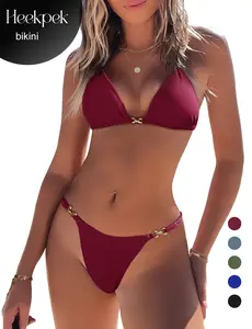Women Two Piece Swimsuit Halter String Bikini Set Sexy Thong Cheeky Bathing Suits Cute Tie Side Triangle Swimwear