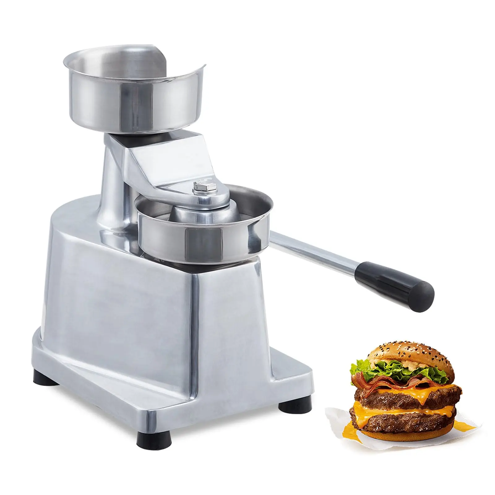 GARVEE Commercial Hamburger Patty Maker: Stainless Steel Press with 1.4" Deep Tray, Available in 4", 5", and 6" Sizes, Includes 500 Patty Papers for Efficient Burger Preparation