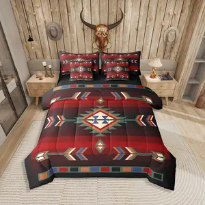 Farmhouse Geometric Comforter Bed Set with Sheets,7 Piece Southwestern Tribal Bedding Set,Vintage Western Aztec Bed Bag,Kids Adults Rustic Farmhouse Bed Set, Bedroom Bedding Set, Bedsheet Sets