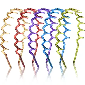 5 count Plastic Zigzag Headbands for Women - Hair Bands for Women Hair Accessories, Non Slip Wave Shape, , Red, Brown, Green, Blue