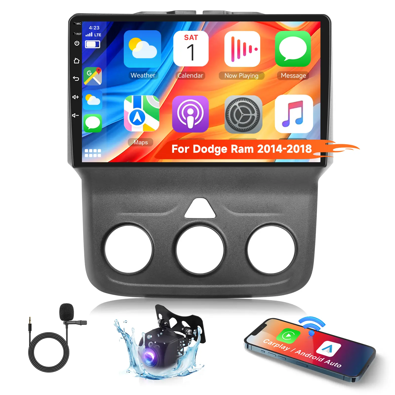 SummerVibes Android Auto Player for Dodge RAM 1500/2500/3500 (2013-2018, Manual A/C) - 2G+32G Android 15 Touch Screen Car Stereo, Wireless CarPlay Compatible, EQ Audio, SWC, AHD Backup Camera, Father's Day Gift, Wireless Carplay Screen