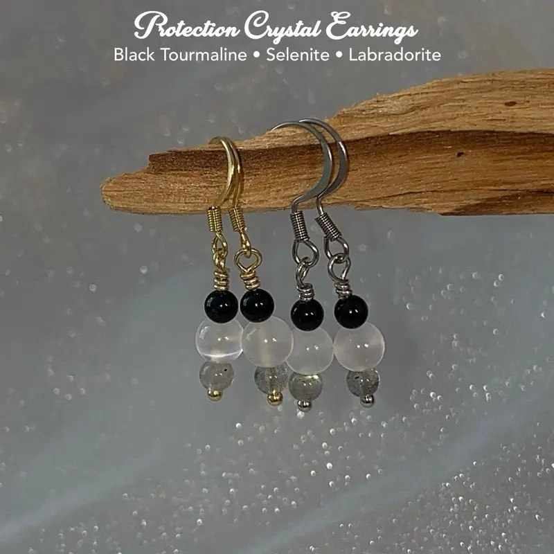 Protection Crystal Earrings for Grounding, Energy Protection & Intuition