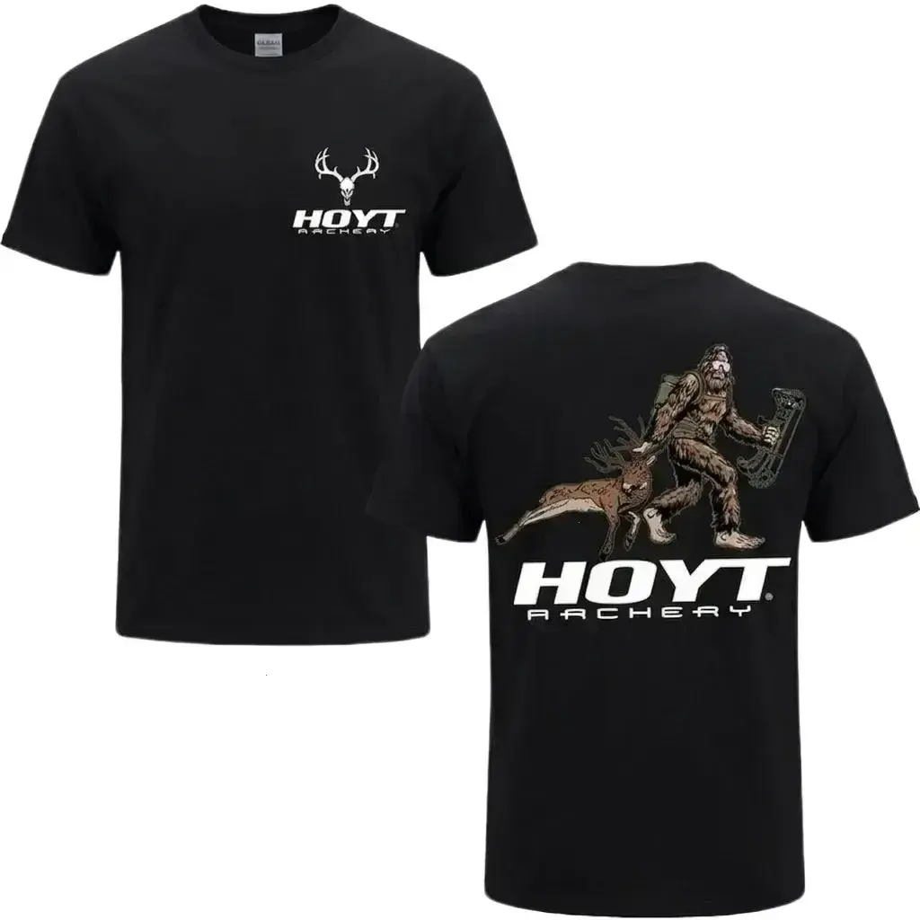 Men's Classic Soft Short-Sleeve Hoyt Archery Hunting Pullover, Stylish Streetwear for Hunters & Archery Lovers, Funny Deer Buck Graphic Fall Winter Gift - KitchenEra