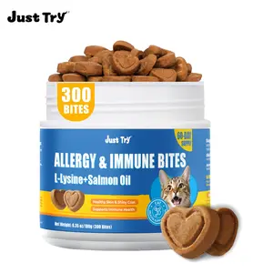 Just Try 300 Bites Allergy & Immune Bites For Cats - with L-Lysine & Quercetin - Itchy Skin Relief & Cat Allergy - Chicken Flavor Cat Supplements 6.35 oz