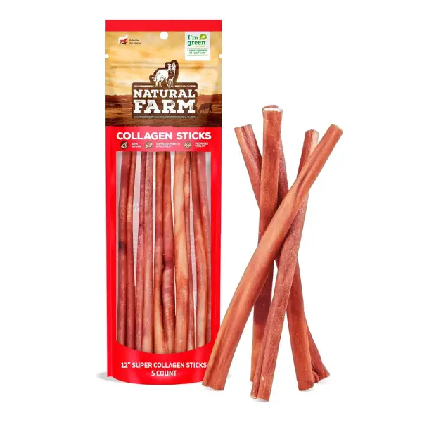 Natural Farm 12 Inch Super Collagen Sticks - 100% Angus Beef Skin, Grain-Free, Hormone-Free, Chemical-Free, Long-Lasting Chew for Dogs