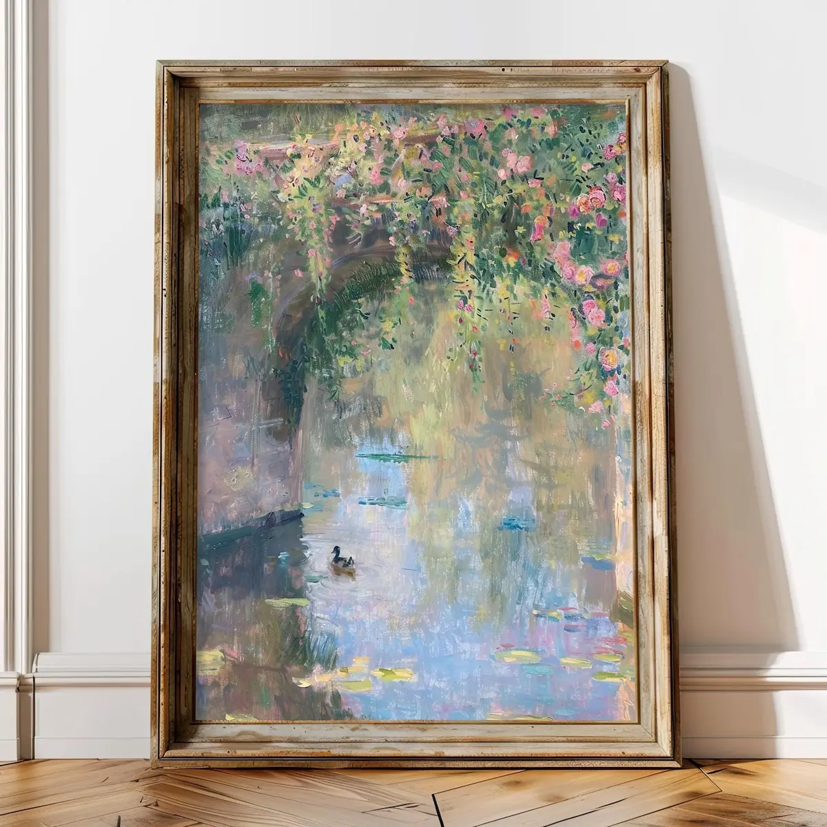 French Cottage, Monet Style Pastel Print, Impressionist Floral Wall Art, French Country Wall Decor, Vintage Water Lily, Unframed, Room Decor