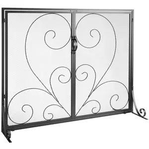VEVOR 1-Panel Fireplace Screen with Door, Sturdy Iron Mesh Spark Guard Cover (39in L x 31.6in H), Free-Standing Fire Fence Grate, Easy Installation, Decorative Home Improvement for Living Room, Father's Day Gift