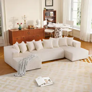 135'' Corduroy U-Shaped Modular Convertible Sectional Sofa Bed - Pre-Assembled Boneless Modern Sofa, Deep-Seat Living Room Couch, High-Density High-Resilience Foam, 8 Pillows