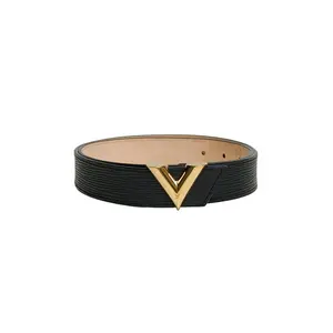 Pre-owned 【DIZ】Black V letter Water Ripple BeltP226157365