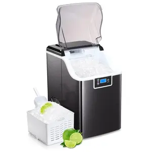 Antarctic Star Nugget Ice Maker Machine with Soft & Chewable Ice, Self-Cleaning, Automatic 44lbs in 24 Hours, Electric Ice Making Machine with Ice Scoop, LED Display, for Home, Kitchen, Office (Black) Lid Transparent Utensils