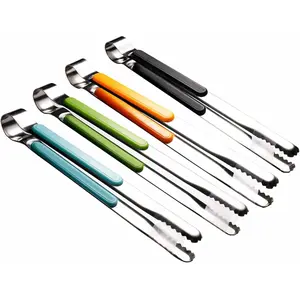 4Pcs Stainless Steel Kitchen Tongs - 10" Non-Slip Cooking Tongs, High Heat Resistant BBQ Tongs for Grilling, Non-Stick Grip Utensils (Green+Blue+Orange+Black) - Home Improvement Metal