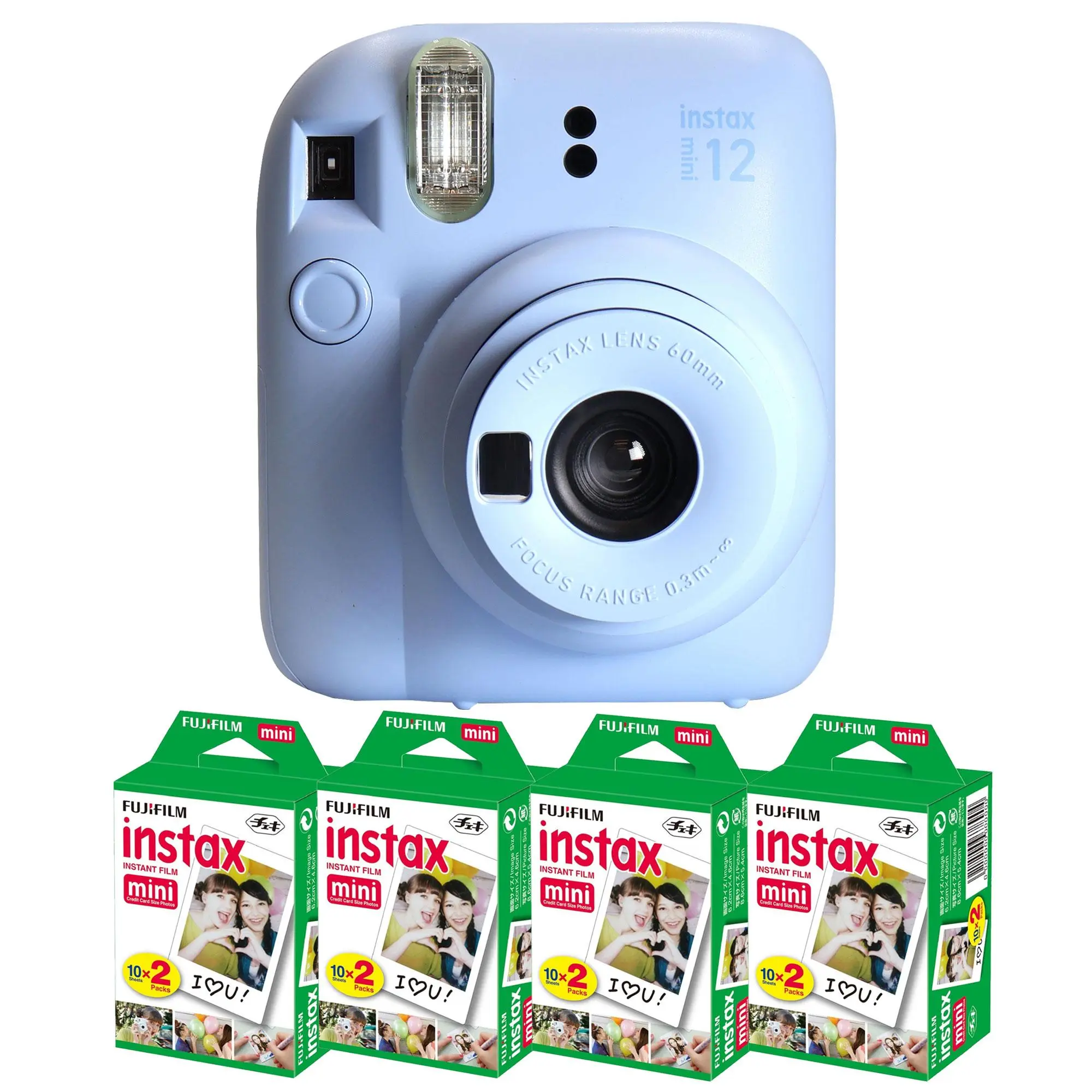 FUJIFILM INSTAX MINI 12 Instant Film Camera (Pastel Blue) with Flash, Selfie Lens, + 80-Count Instax Mini Film Pack (Camera+Films Bundle)