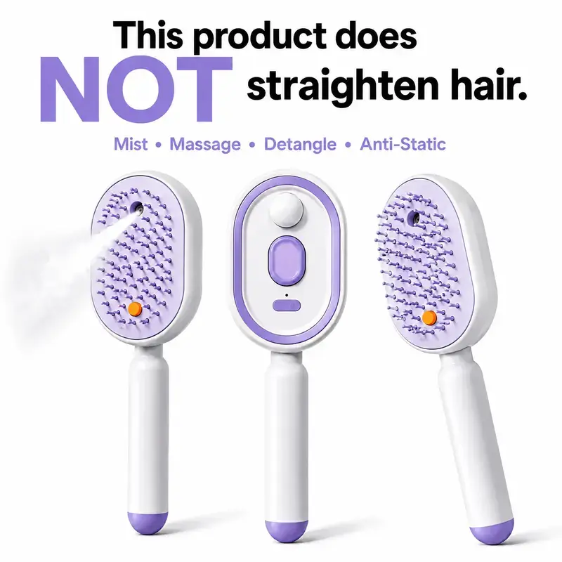 【Not straightened】Electric Spray Air Cushion Massage Comb, Self-Cleaning Anti-Tangle Hair Brush, Anti-Static Volumizing Scalp Massage Brush for Dry Frizzy Hair Care, No Essential Oil Included