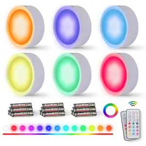 #SpringGlowUp EverBrite Puck Lights, Battery Operated Lights, with Remote Control, Under Cabinet Lighting Wireless, Dimmable Closet Lights with Timer, Battery Included (6-Pack)