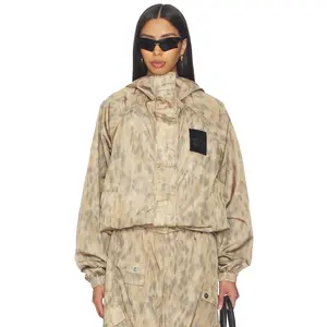 Ganni Printed Flyweight Nylon Hooded Jacket in Burro