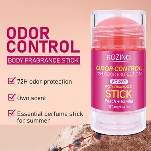 Rozino Odor Control Body Fragrance Stick - Peach & Vanilla Scent, 72H Odor Protection, Non Sticky Formula, Natural Ingredients, Essential Perfume Stick for Summer