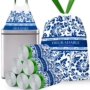 Household garbage bags, 13-gallon capacity drawstring color portable garbage bags with printed patterns and tear-resistant material, suitable for trash cans in bathrooms and offices, 30 pieces per pack.