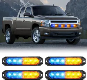 Nilight 6LED Strobe Lights 4PCS Ultra slim Surface Mount Hazard Caution Light bar 12-24V Sync Feature Warning Flashing Light kit for Truck Car Vehicle ATV SUV UTV Yellow and Blue