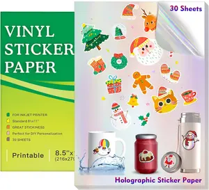 30 Sheets  Holographic Printable Vinyl Sticker Paper for Inkjet Printer, 8.5x11" Holographic Printer Paper , Dries Quickly,  Colors,  Resistant,  for  Machines