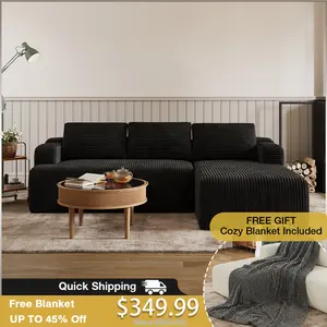 【2 Packages Shipping] L-Shape Plush Corduroy Velvet Modern Sofa with Deep Seat, Upholstered Couches for Living Room & Bedroom, No Assembly Required,mothersdaygift,SummerVibes