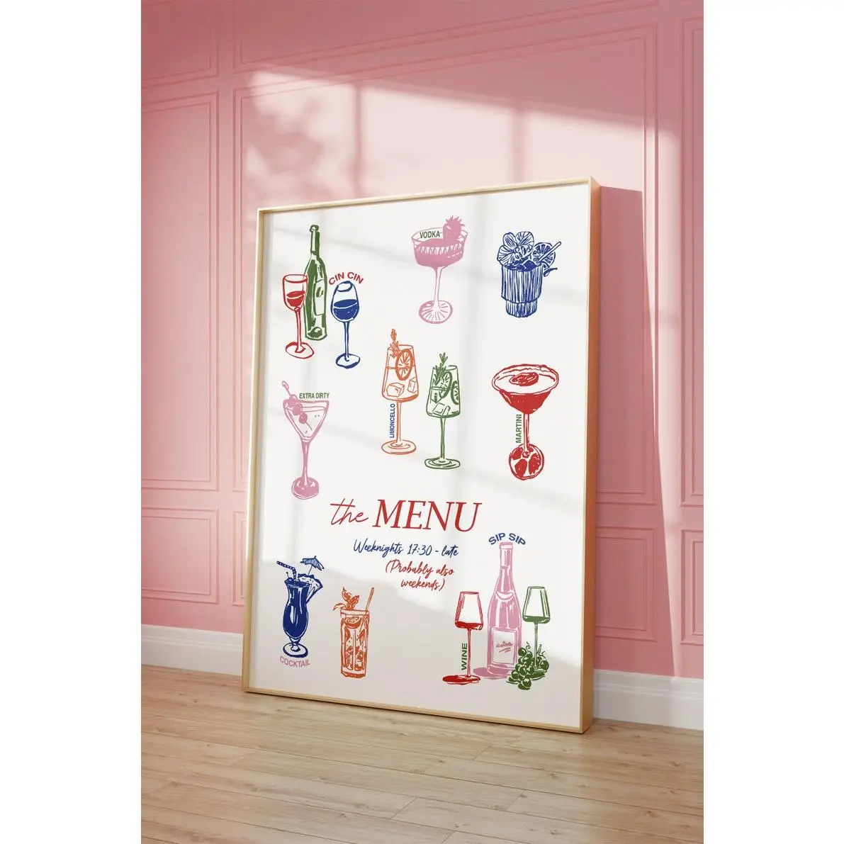 Cocktail Dinner Party Poster, Funky Wine and Martini Wall Art | Apartment Decor