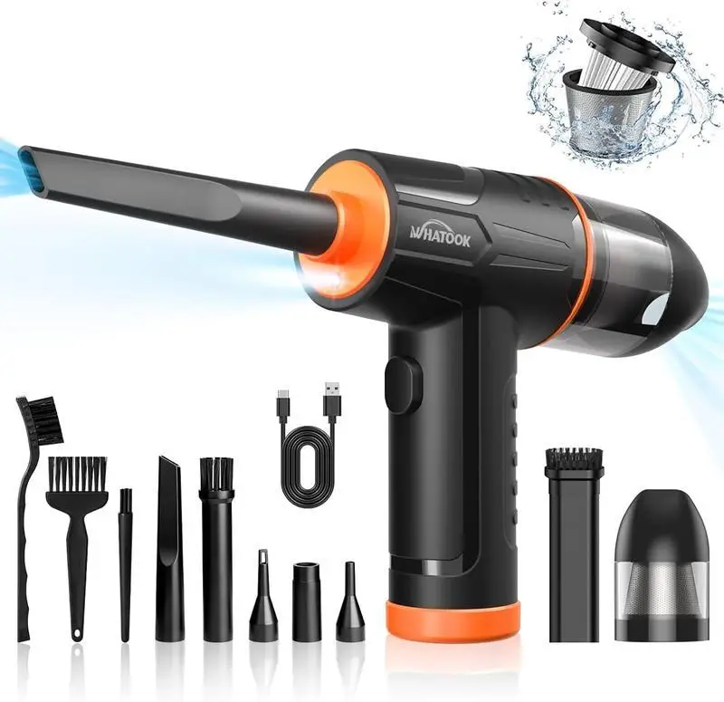 WHATOOK 2-in-1 Air Duster ,100000 RPM & 10 Kpa Cordless Car Hoover, Compressed Air Duster Blower,Portable Handheld Keyboard Cleaner Kit for PC Compute